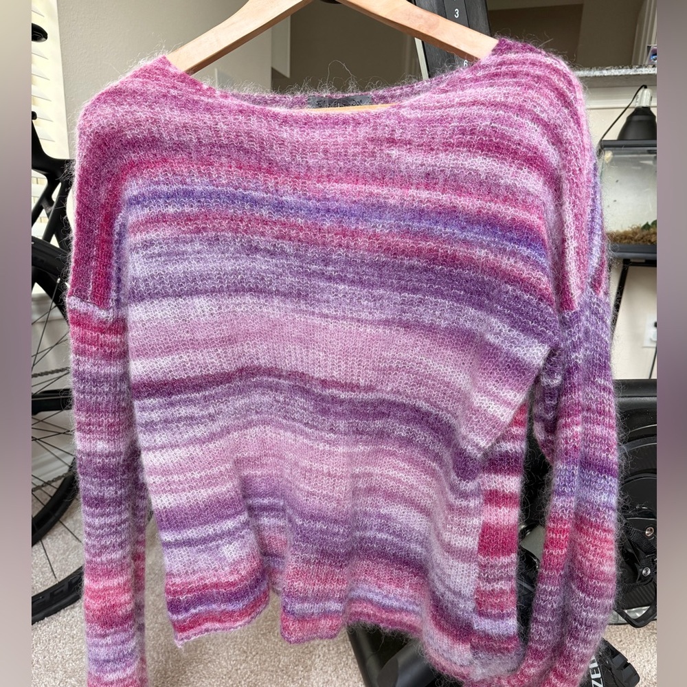 Striped Purple & Pink Scoop Neck Women's Sweater